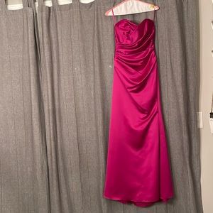 Women’s pink bridesmaid satin gown, size 2, strapless